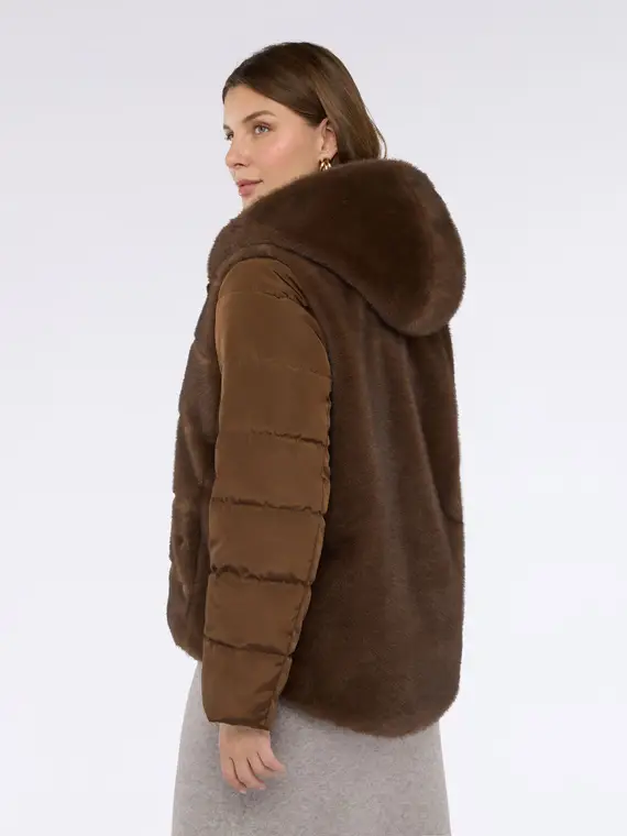 Giacca bimaterica con cappuccio Donna, Marrone (56 IT) miniatura 2