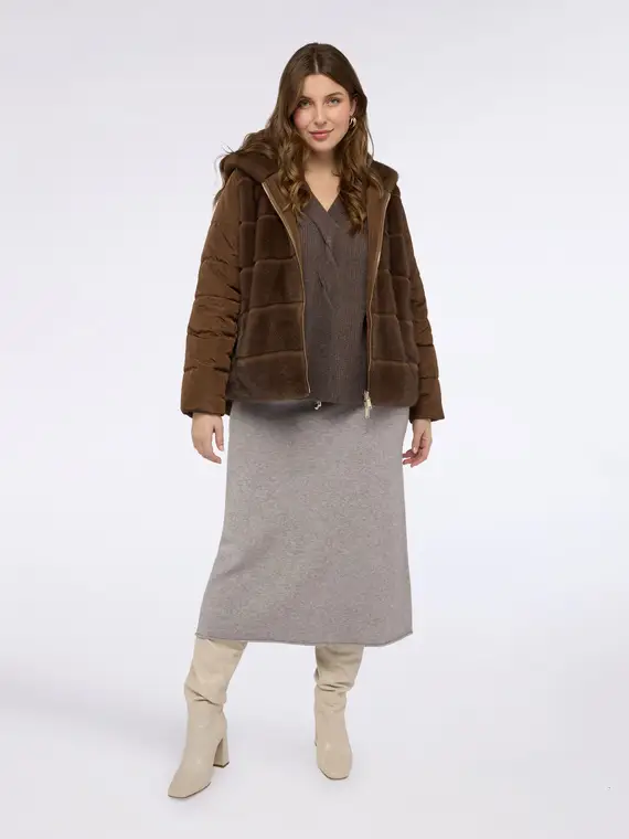 Giacca bimaterica con cappuccio Donna, Marrone (56 IT)