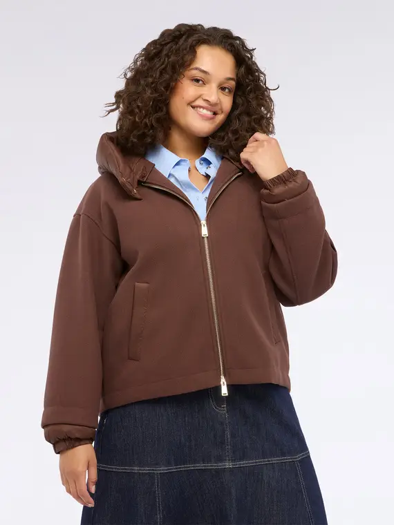 Giacca bimaterica con cappuccio e zip Donna, Marrone (46 IT) miniatura 3
