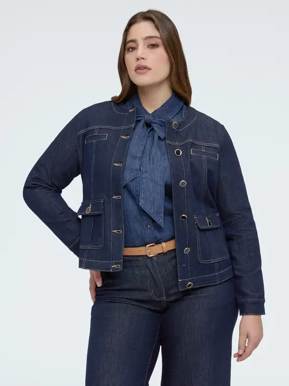 Giacca bon ton in denim Donna, Blu (58 IT) miniatura 3