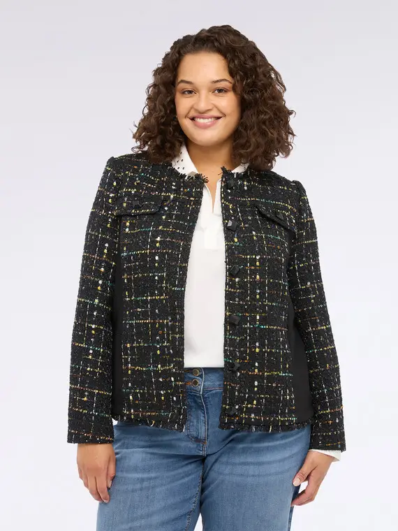 Giacca bouclé con frange Donna, Nero (46 IT) miniatura 3