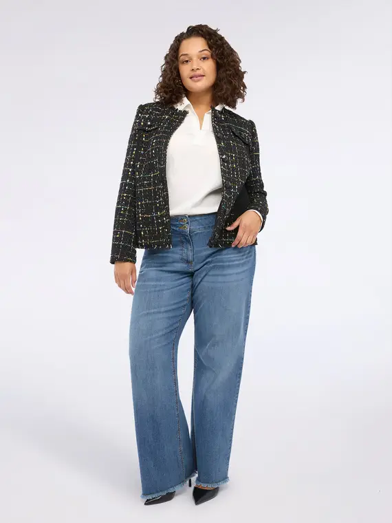 Giacca bouclé con frange Donna, Nero (46 IT)