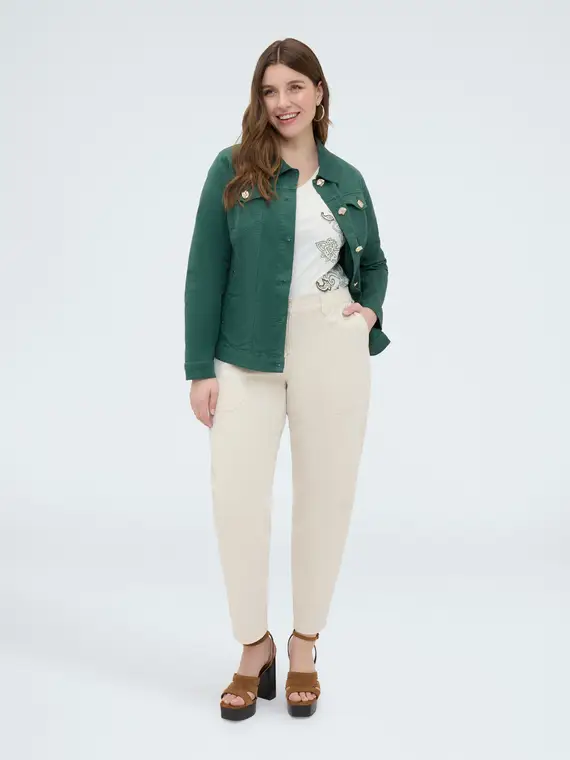 Giacca denim con bottoni decorativi Donna, Verde (58 IT)