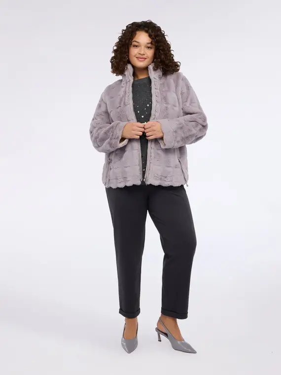 Giacca effetto peluche con collo alto Donna, Grigio (58 IT)