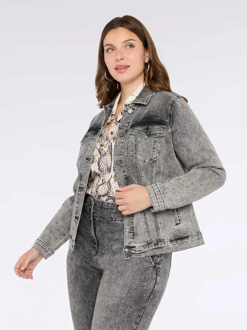 Fiorella Rubino - Giacca in denim con punti luce Donna, Grigio Taglia: 43 (52 IT)