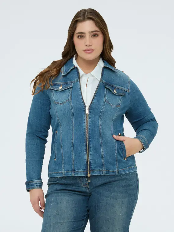 Giacca in denim con zip Donna, Blu (56 IT)