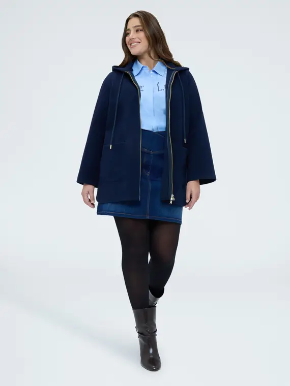 Giacca in panno con cappuccio Donna, Blu (52 IT) miniatura 3