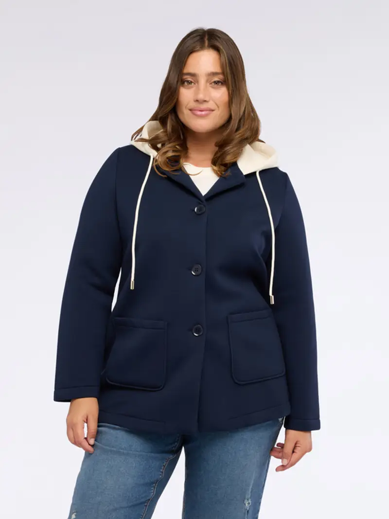 Fiorella Rubino - Giacca in scuba con cappuccio Donna, Blu Taglia: 37 (46 IT)