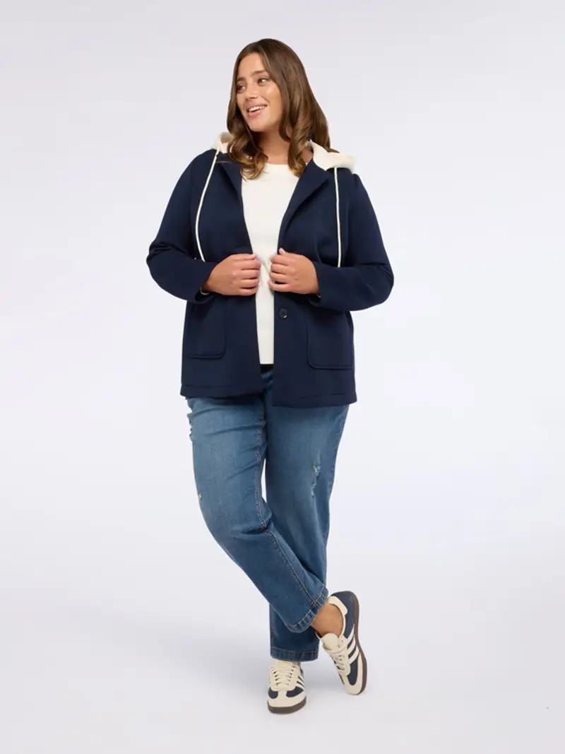 Fiorella Rubino - Giacca in scuba con cappuccio Donna, Blu Taglia: 37 (46 IT) miniatura 3