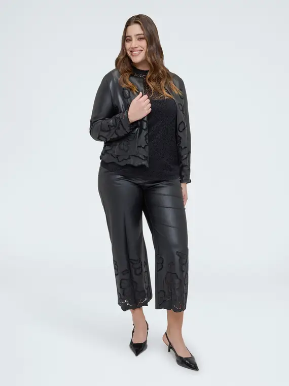 Giacca in tessuto spalmato con motivi floreali Donna, Nero (56 IT) miniatura 3