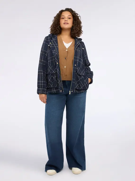 Giacca jacquard a quadri con cappuccio Donna, Blu (46 IT)