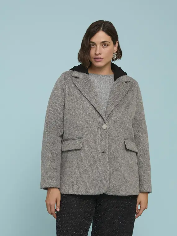 Giacca misto lana con cappuccio staccabile Donna, Grigio (56 IT)