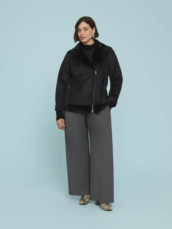 Giacca soft touch con zip asimmetrica Donna, Nero (58 IT) miniatura 3