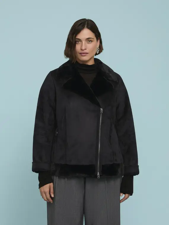 Giacca soft touch con zip asimmetrica Donna, Nero (58 IT)