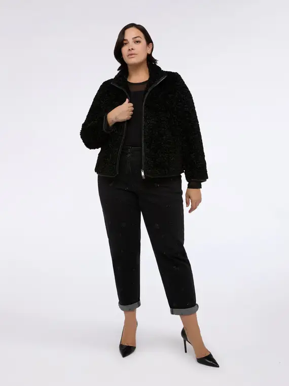 Giacca teddy con zip Donna, Nero (58 IT)