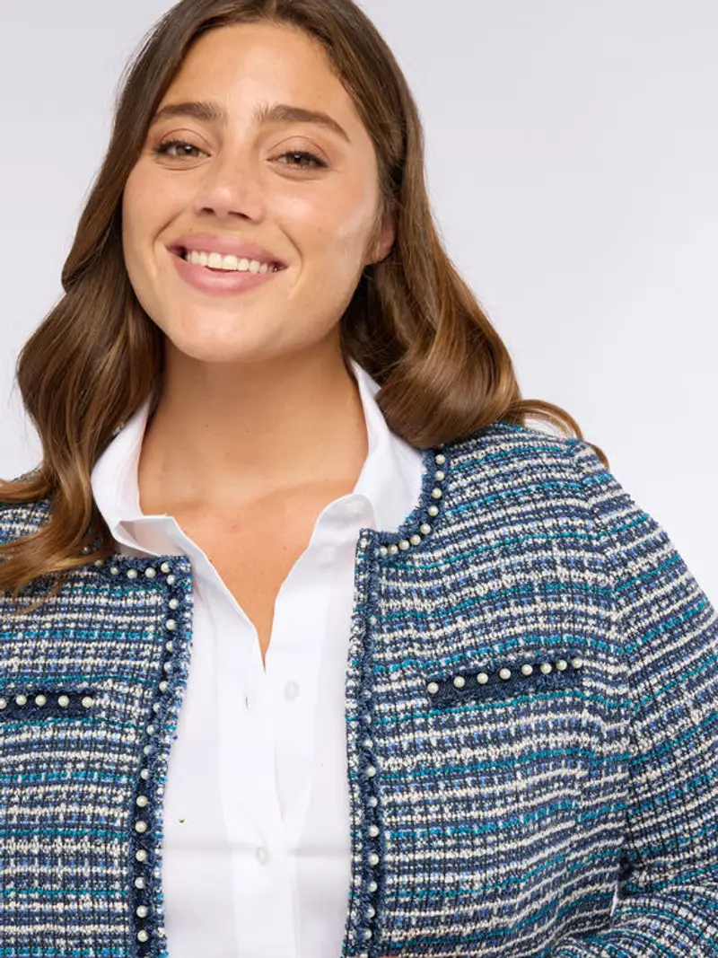 Fiorella Rubino - Giacca tessuto bouclé con perline Donna, Blu Taglia: 37 (46 IT) miniatura 2