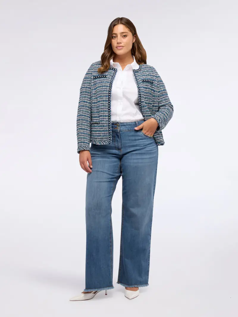 Fiorella Rubino - Giacca tessuto bouclé con perline Donna, Blu Taglia: 37 (46 IT) miniatura 3