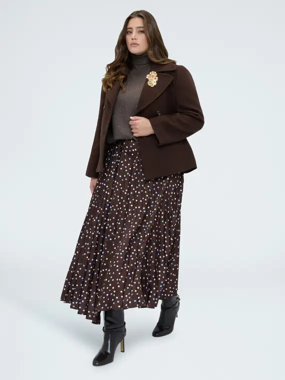 Gonna lunga a pois in raso plissé Donna, Marrone (60-62 IT) miniatura 3