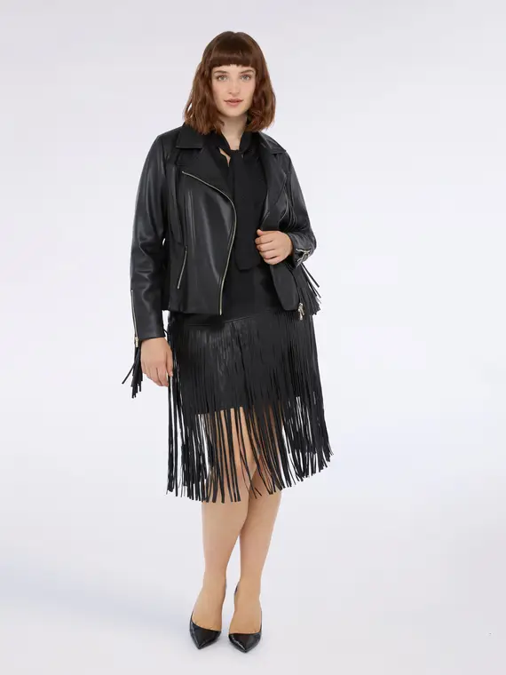 Gonna tubino con maxi frange Donna, Nero (58 IT)