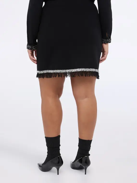 Gonna tubino corta in maglia con frange Donna, Nero (60-62 IT) miniatura 2