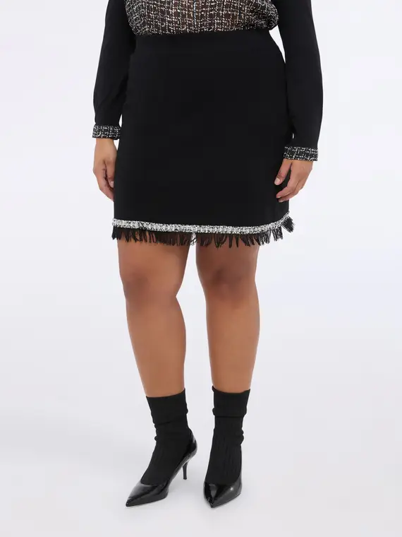 Gonna tubino corta in maglia con frange Donna, Nero (60-62 IT) miniatura 3