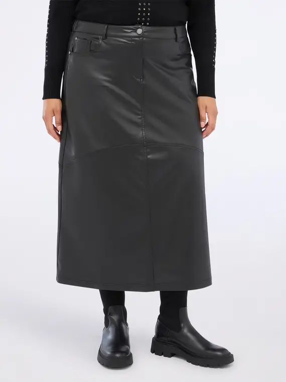 Gonna tubino lunga in tessuto spalmato Donna, Nero (60-62 IT)