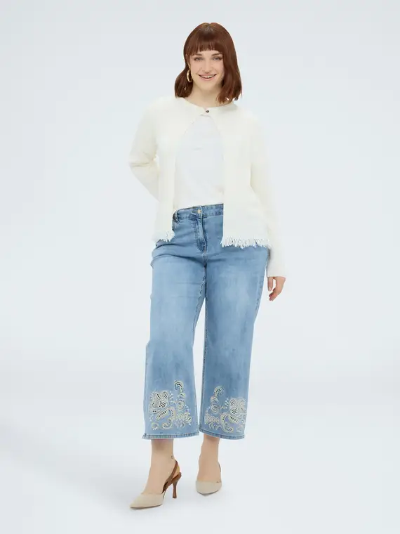 Jeans cropped con ricamo floreale Donna, Azzurro (50 IT) miniatura 3