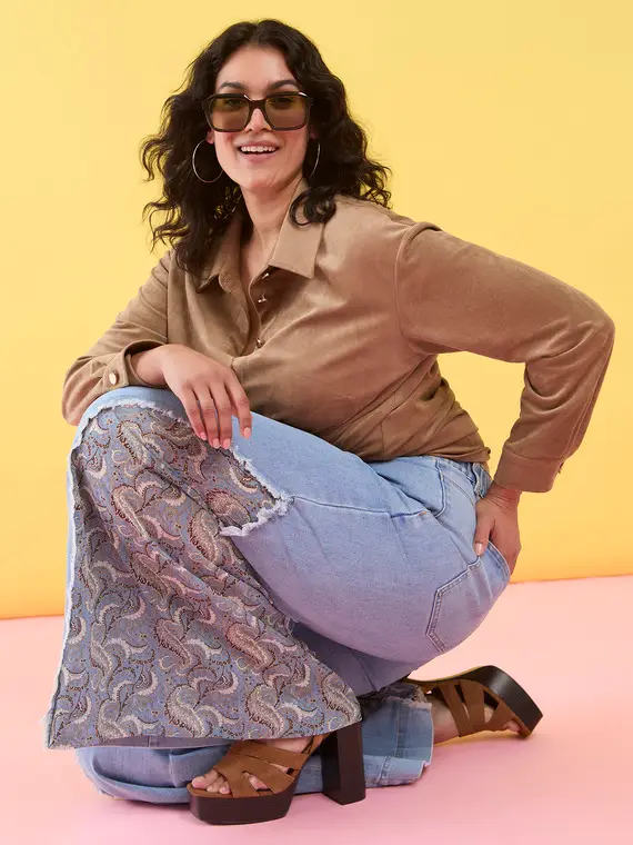 Jeans Wide Leg con inserto bandana Donna, Azzurro (54 IT)