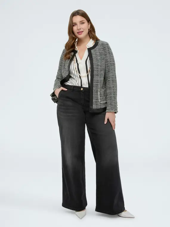 Jeans Wide Leg lavaggio black con charm Donna, Nero (60 IT)