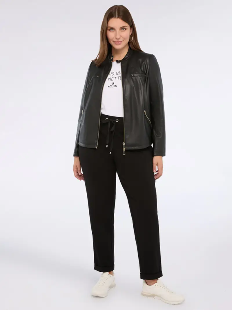 Fiorella Rubino - Joggers in tessuto stretch con coulisse Donna, Nero Taglia: L (56-58 IT)