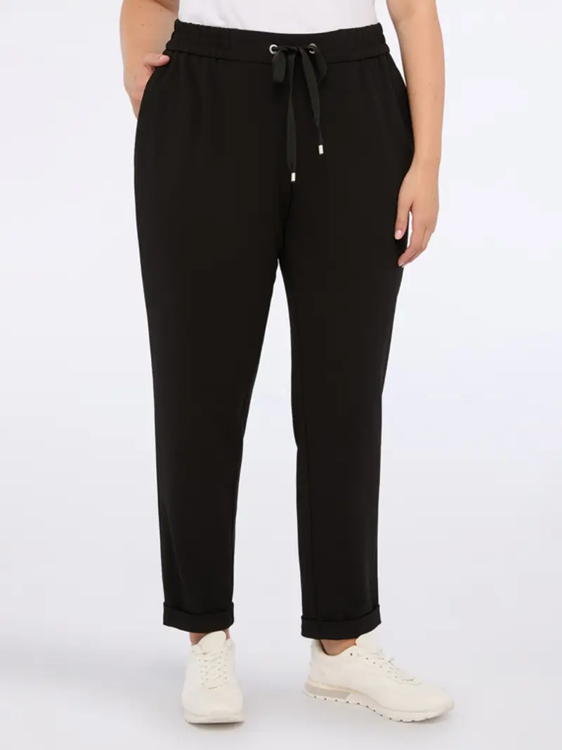Fiorella Rubino - Joggers in tessuto stretch con coulisse Donna, Nero Taglia: L (56-58 IT) miniatura 2