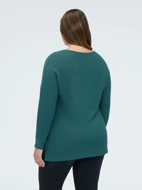 Maglia a costine con maniche kimono Donna, Verde miniatura 2