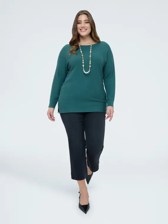 Maglia a costine con maniche kimono Donna, Verde miniatura 3