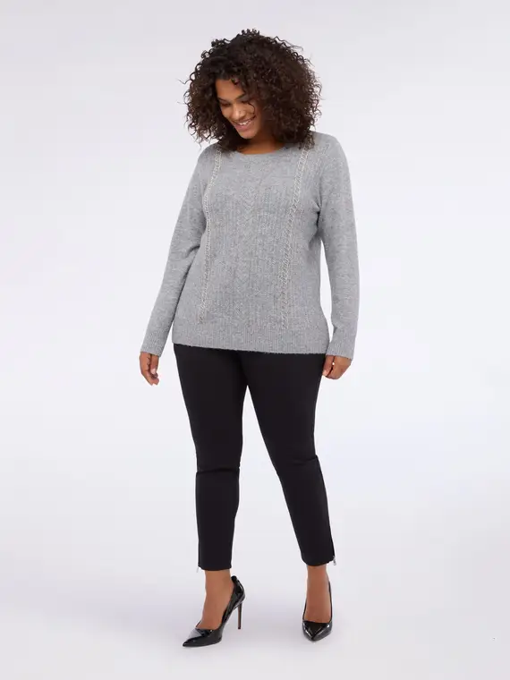 Maglia a treccine con ricami strass Donna, Grigio (60-62 IT)