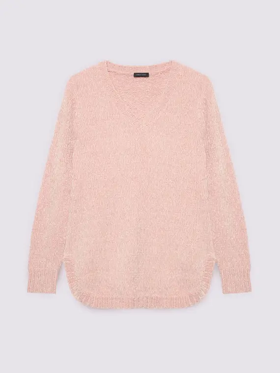 Maglia ciniglia scollo a V Donna, Rosa (52-54 IT)