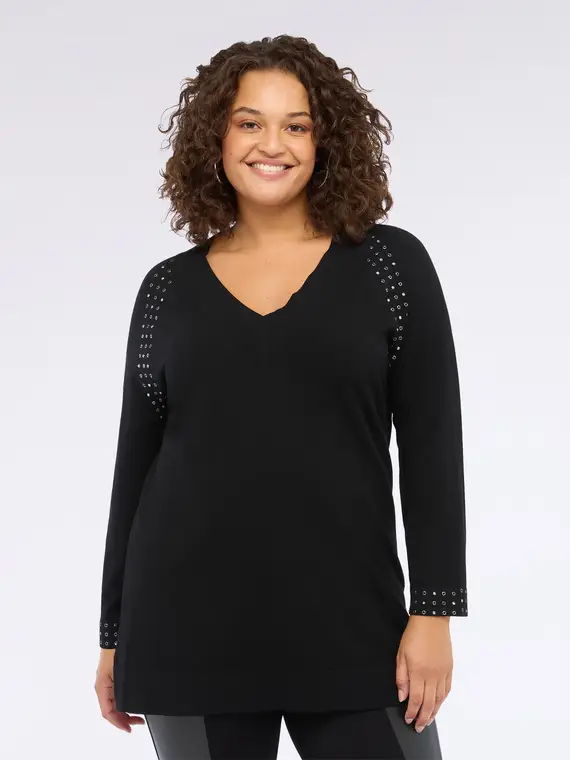 Maglia con borchie sulle spalle e sui polsini Donna, Nero (44-46 IT)