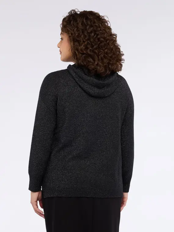 Maglia con cappuccio in misto viscosa Donna, Nero miniatura 2