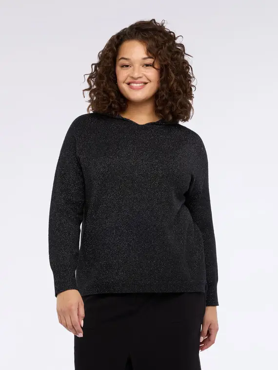 Maglia con cappuccio in misto viscosa Donna, Nero miniatura 3