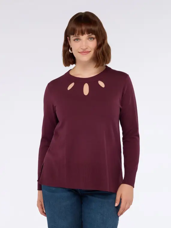 Maglia con dettagli cut out sul girocollo Donna, Bordeaux (44-46 IT) miniatura 3