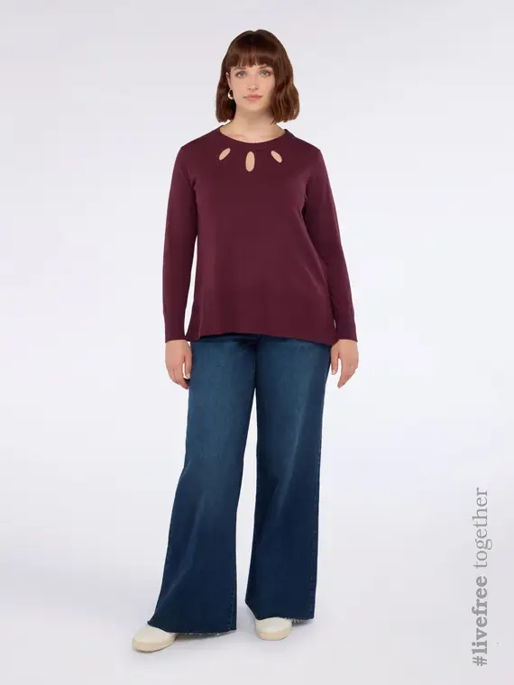 Maglia con dettagli cut out sul girocollo Donna, Bordeaux (44-46 IT)