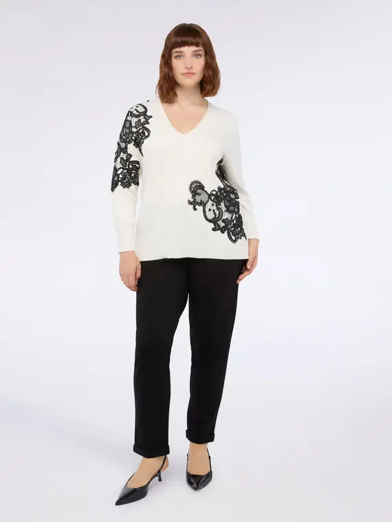 Maglia con dettagli in pizzo Donna, Bianco (52-54 IT)