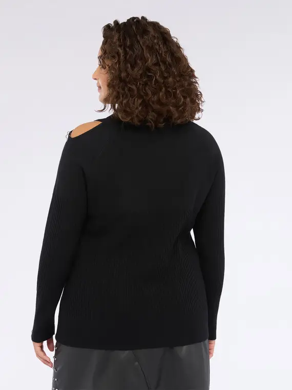 Maglia con dettaglio cut out e occhielli metallici Donna, Nero (44-46 IT) miniatura 2