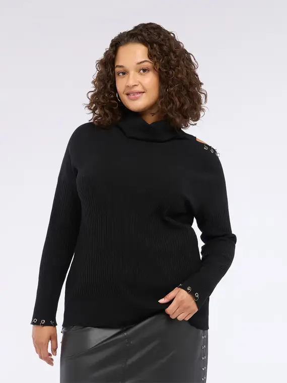 Maglia con dettaglio cut out e occhielli metallici Donna, Nero (44-46 IT) miniatura 3