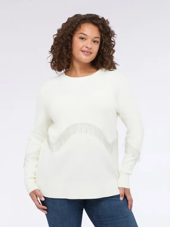 Maglia con dettaglio di frange Donna, Bianco (52-54 IT)