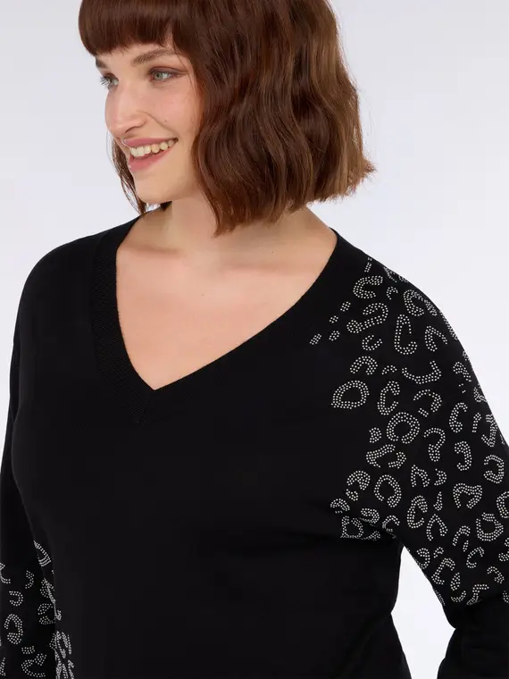 Maglia con disegno animalier in strass Donna, Nero (44-46 IT) miniatura 3
