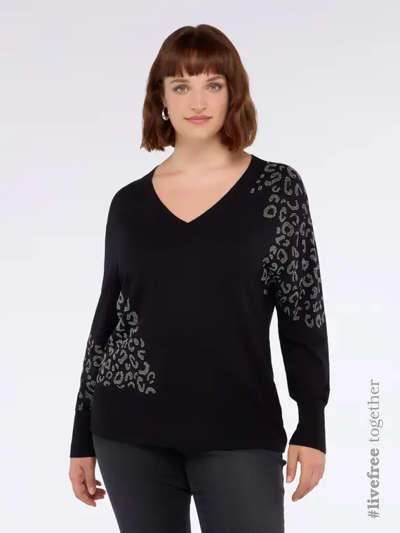 Maglia con disegno animalier in strass Donna, Nero (44-46 IT)