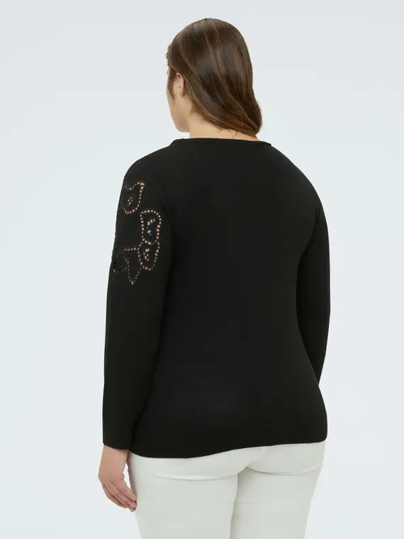 Maglia con motivo traforato Donna, Nero (64 IT) miniatura 2