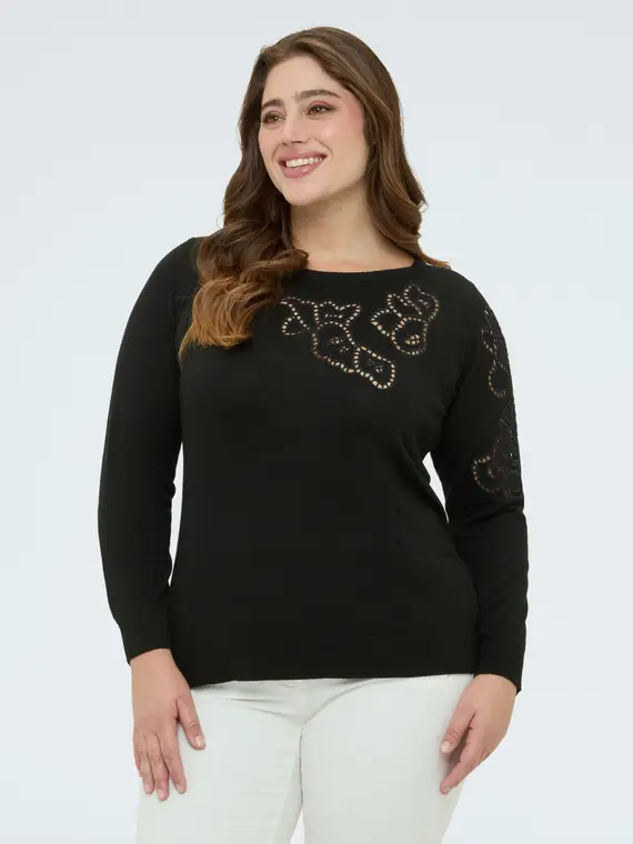 Maglia con motivo traforato Donna, Nero (64 IT) miniatura 3