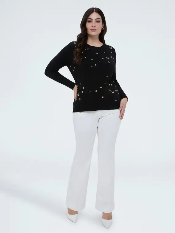 Maglia con occhielli all over Donna, Nero (56-58 IT) miniatura 3