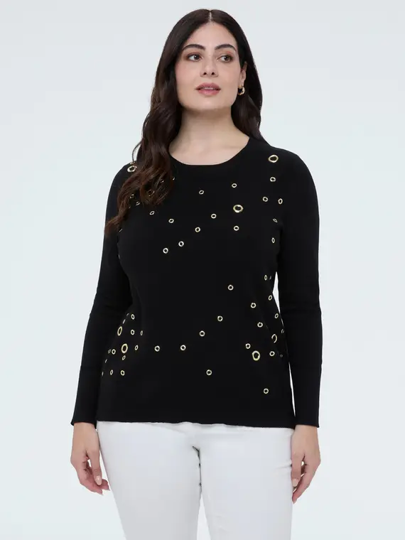 Maglia con occhielli all over Donna, Nero (56-58 IT)